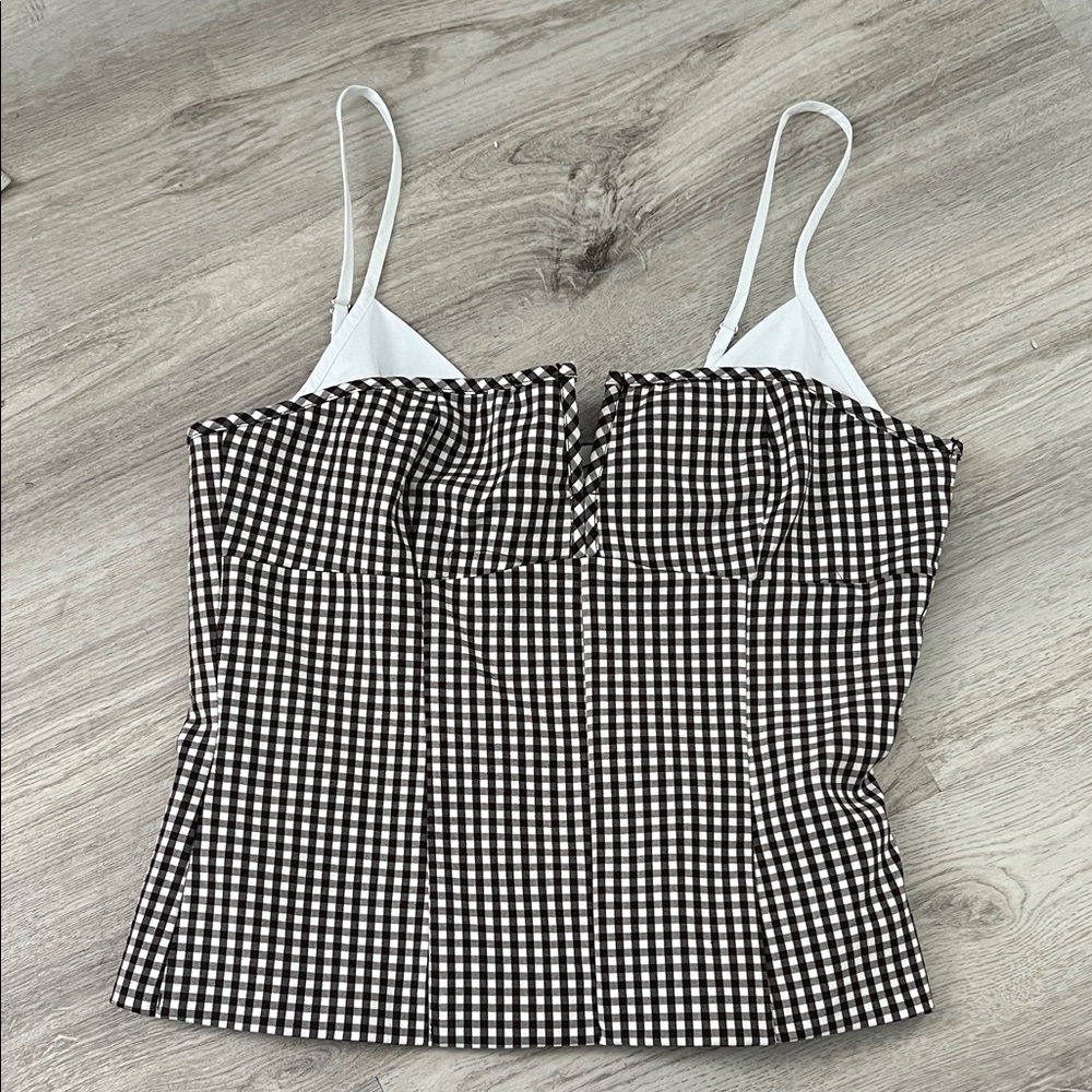 Brown and White Checkered Women's Top
